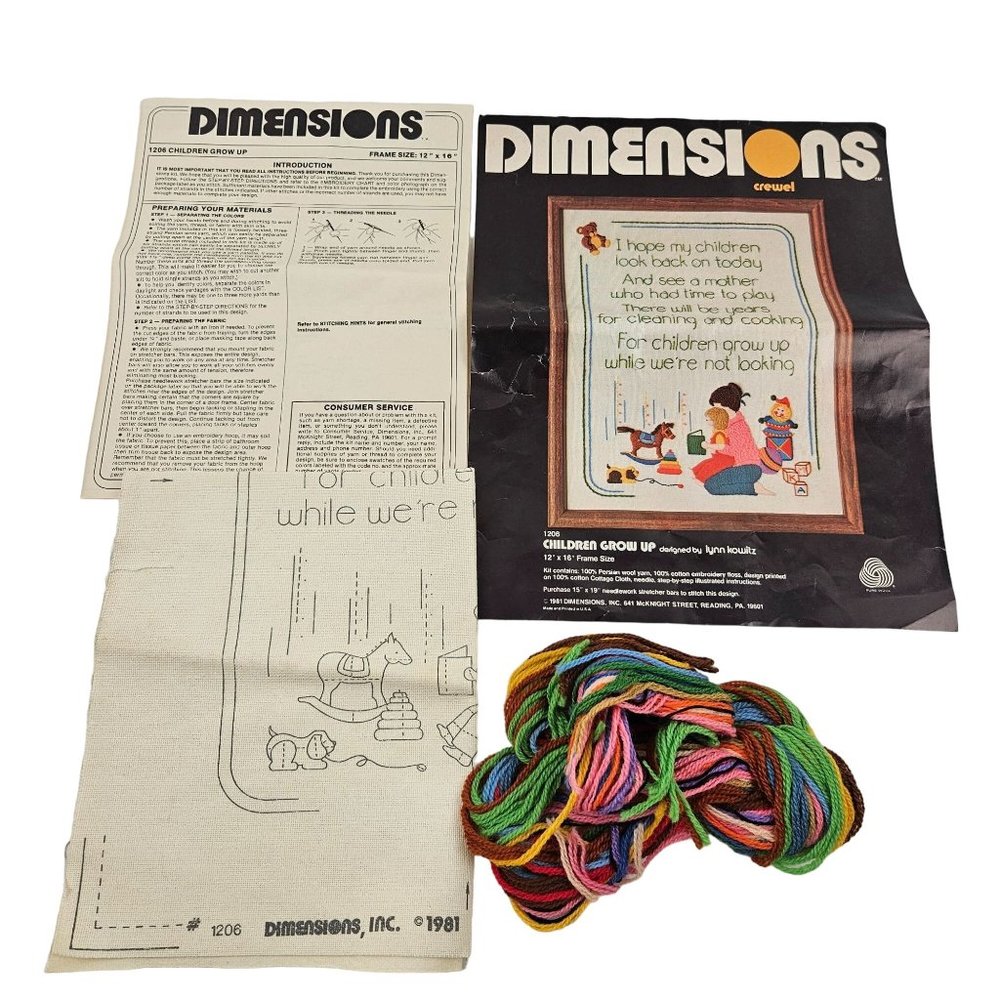 Vintage Dimensions Children Grow Up 12x16 Crewel Needlework Embroidery 1206